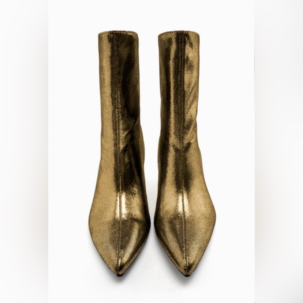 ZARA METALLIC THIN HEEL ANKLE BOOTS IN GOLD . SIZE 10/41 - Picture 4 of 15